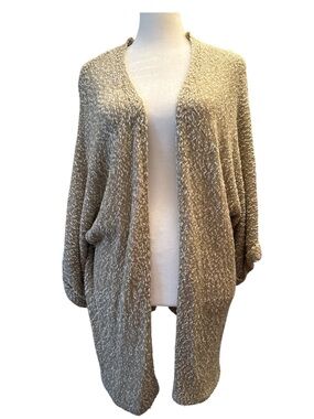 Staccato Open-Front Knit Cardigan in Taupe Cream Mix